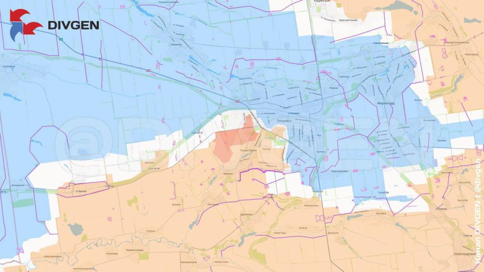 Изменения линии фронта за минувшие сутки нанёс на карту канал "DivGen":
