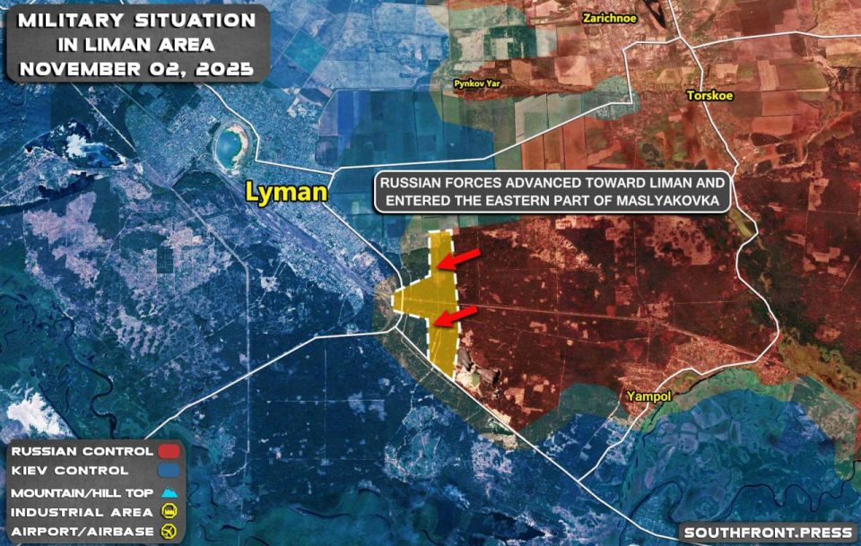 Продвижение российских войск 02.11.2025 по врезкам проекта South Front