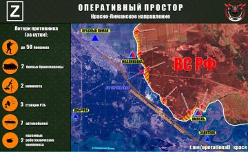 На Красно-Лиманском направлении ВС РФ продвигаются на запад вдоль автомобильных дорог в направлении Красного Лимана и продолжают освобождение населенных пунктов Масляковка и Ямполь
